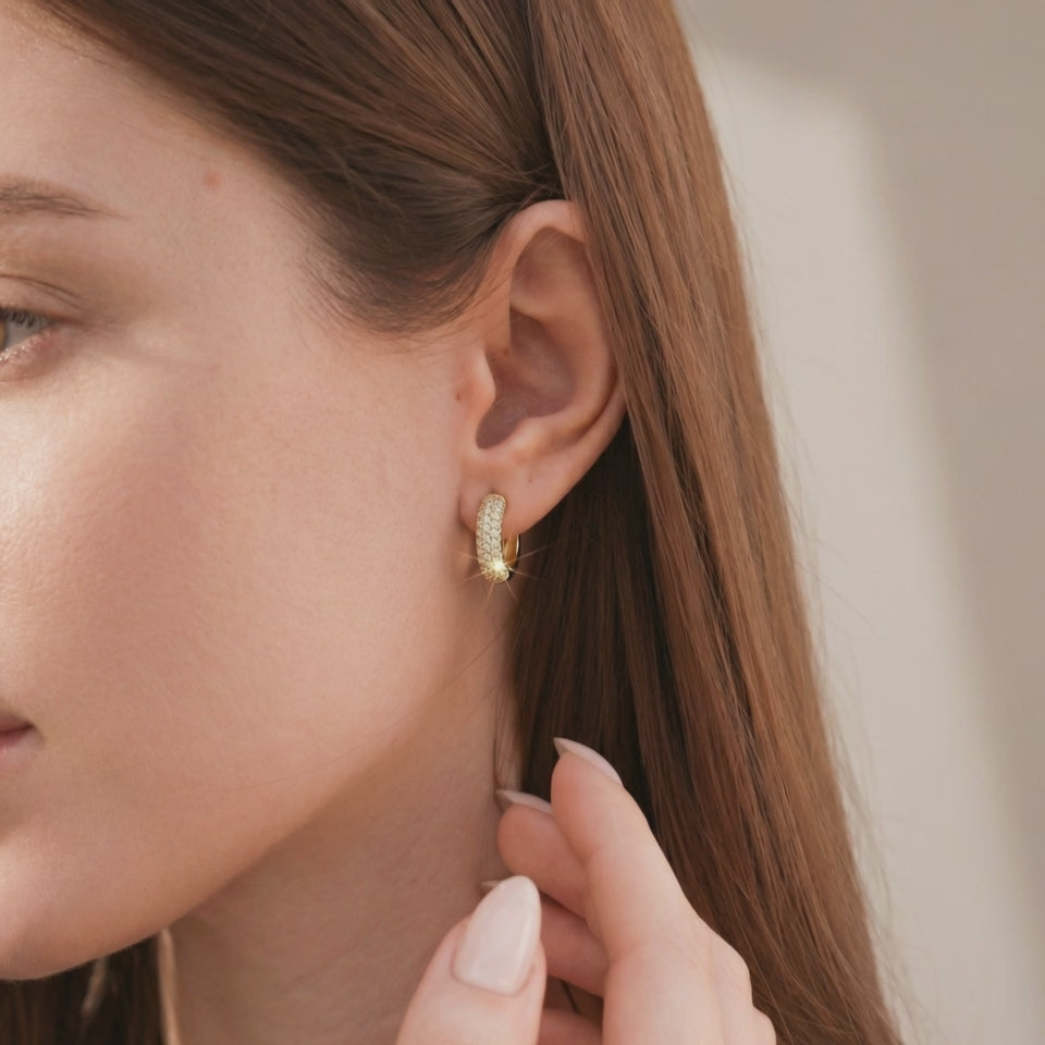 Aros chapados en oro con circonitas 10 mm